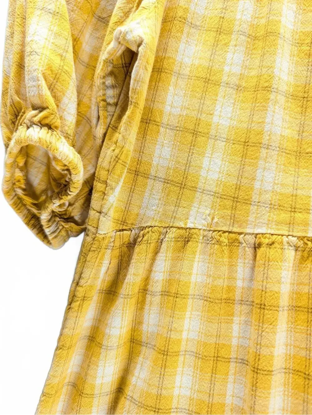 Old Navy Girls' Yellow Plaid Puff Sleeve Dress, Size M 8